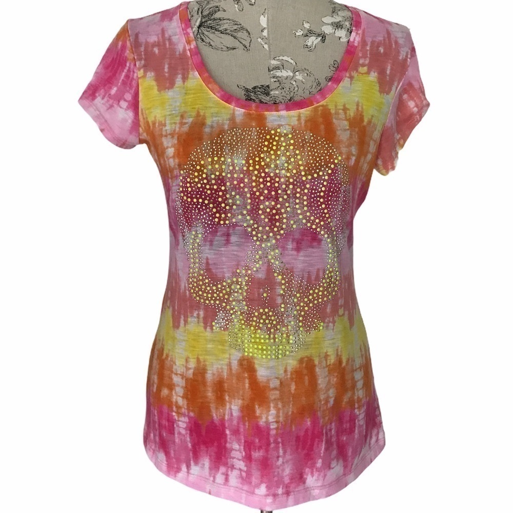 𝅺*colorful Tie Dye Skull Top L